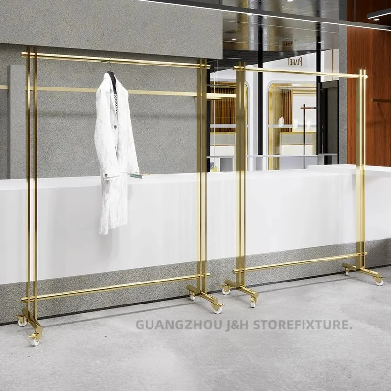 Rak Display Kain Landing dengan Roda, Rel Gantungan Tunggal, Rak Display Retail Bergerak