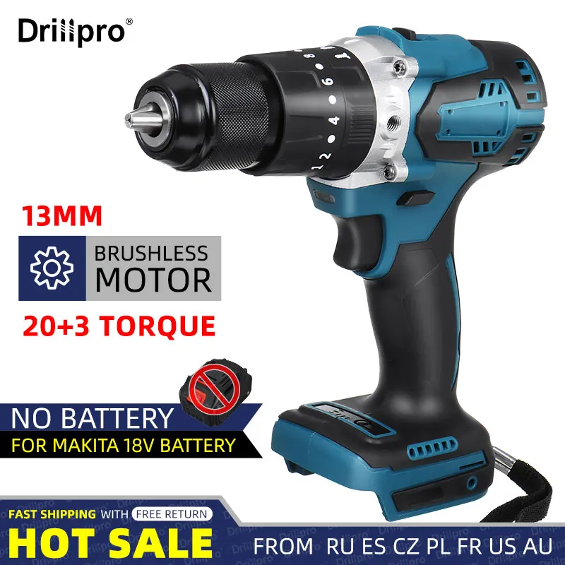 

Drillpro 13MM Brushless Electric Drill 500N.M Cordless Screwdriver 25+3 Torque With Impact Function Winter Drill Ice Power Tool