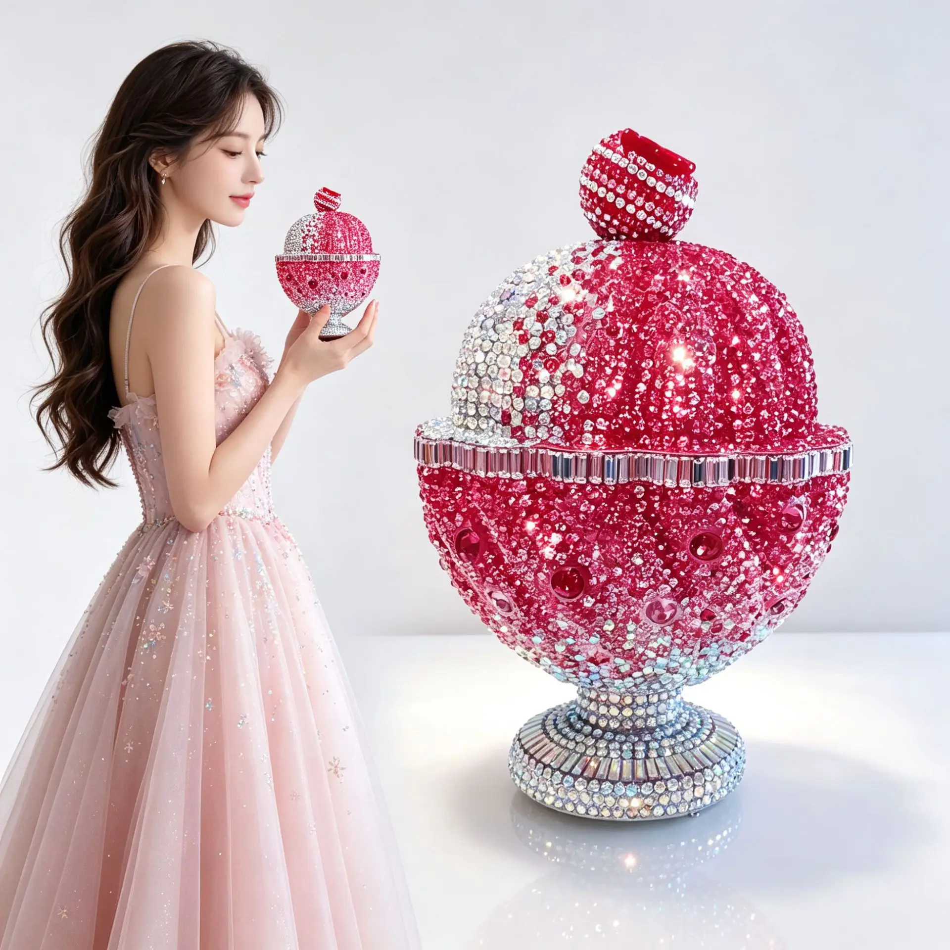 Crystal Sundae Evening Clutch Cherry Detail Sparkling Stone Purse For Women Celebrations Clubs And Special Occasions