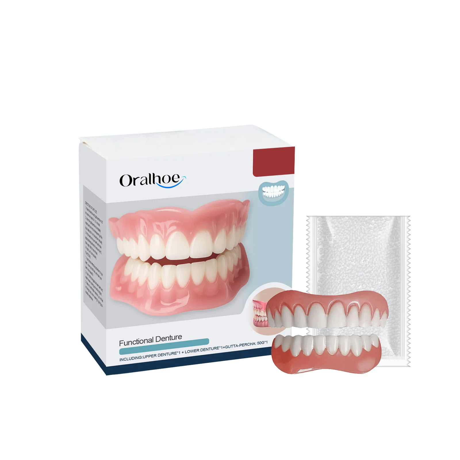 Upper and Lower Dentures False Teeth Full Set Improve Missing Broken Dark Tooth Improvement Temporary Dental Restoration Kit