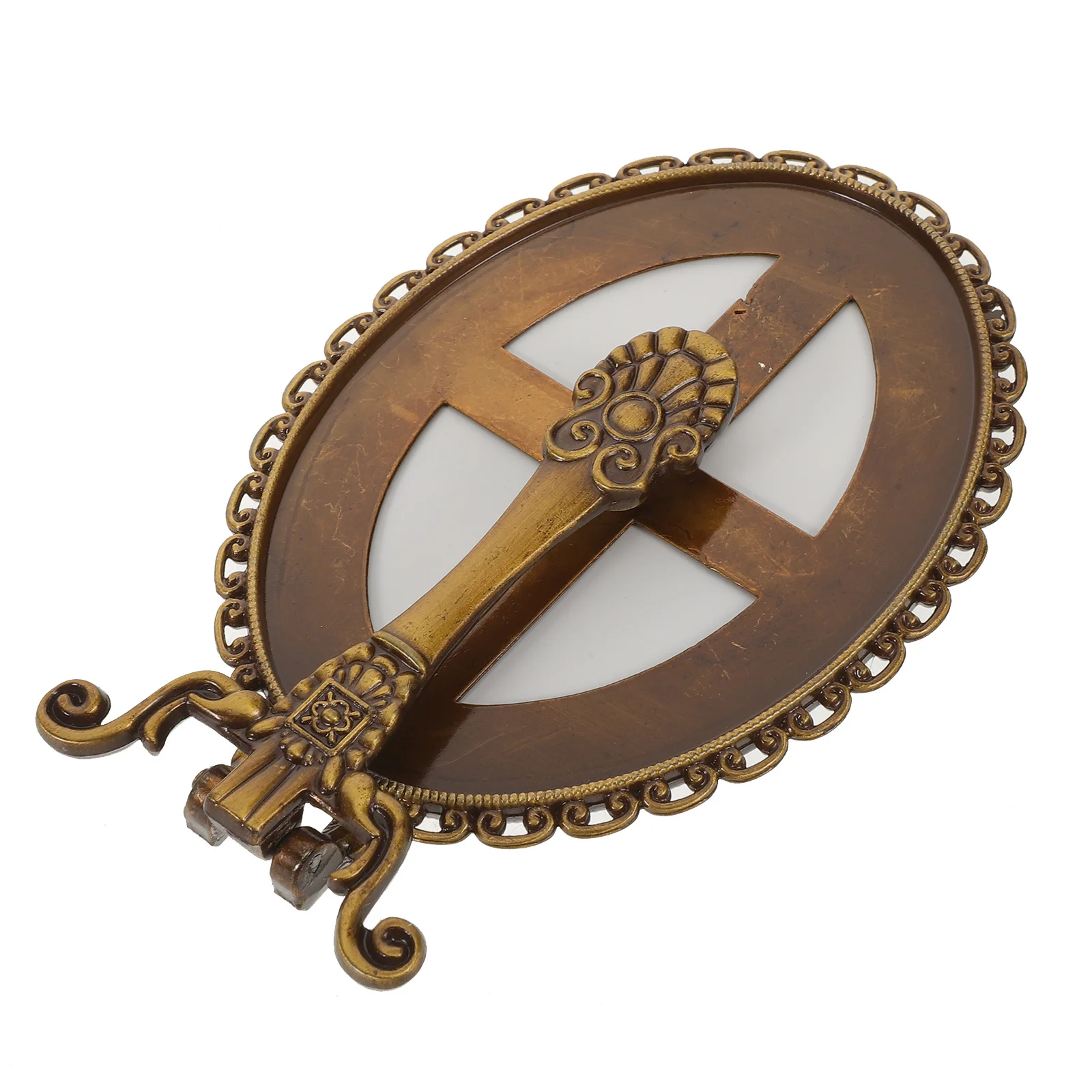 Espelho de mão retrô com alça, superfície de metal compacta para aplicação de maquiagem clara e espelho de mão de viagem, 2 peças