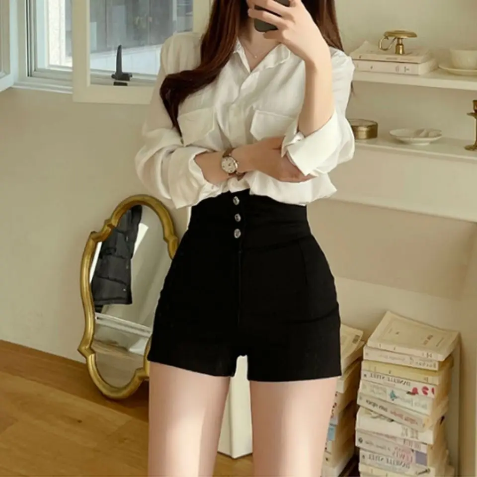 plus Size Women's High Waist Black Slimming A-Line Wide Leg Short Pants Summer New Arrival Base Layer Hot Pants Casual Shorts