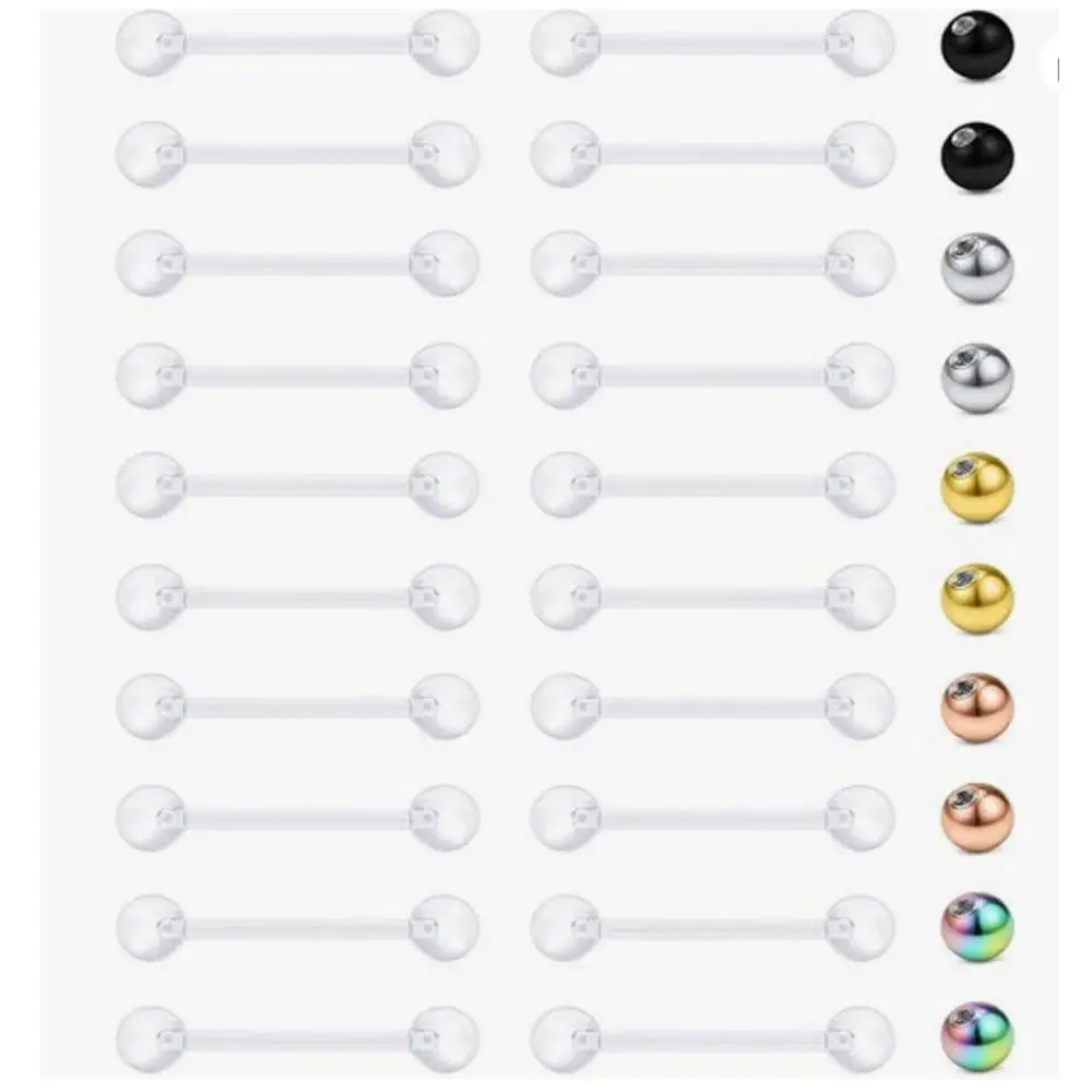 4/30pcs Set Clear Tongue Piercing Retainer Set Stainless Steel Replace Ball Nipple Belly Ear Piercing Jewelry for Work Surgery