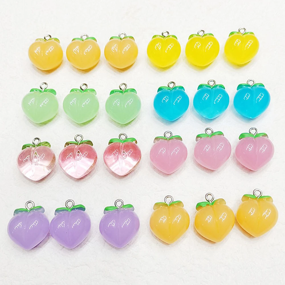 10pcs 3D Peach Flat Resin Charms Pendant Transparent Earrings Peach Charms Fruit Pendants Keychain Decoration DIY Fruit Pendants