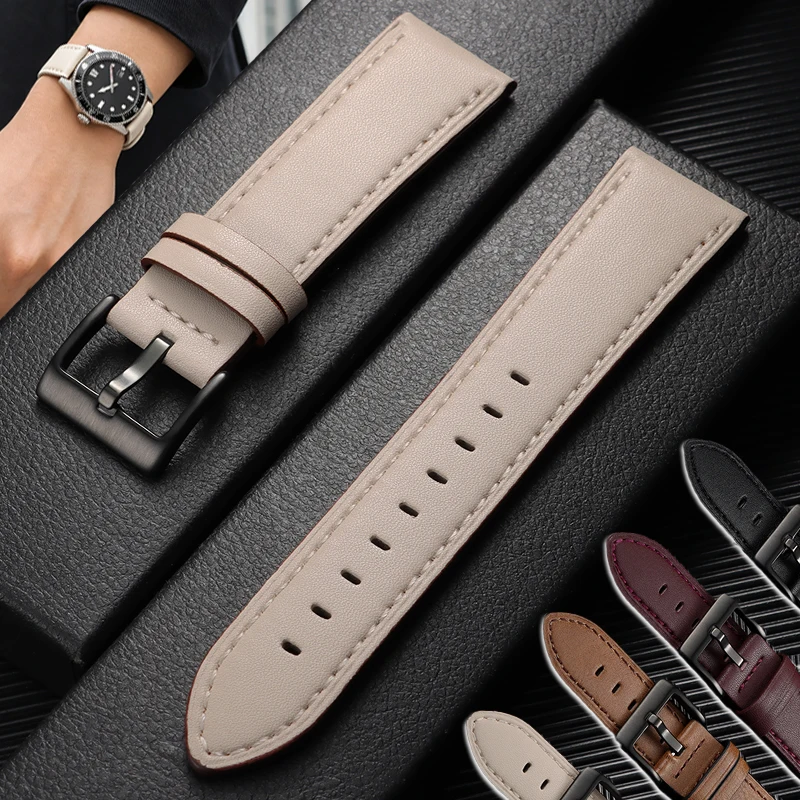 22mm Classic Leather Watch Band Soft Cowhide Strap for Huawei GT2 GT3 for Smartwatch Business Replacement Bracelet for Men Women