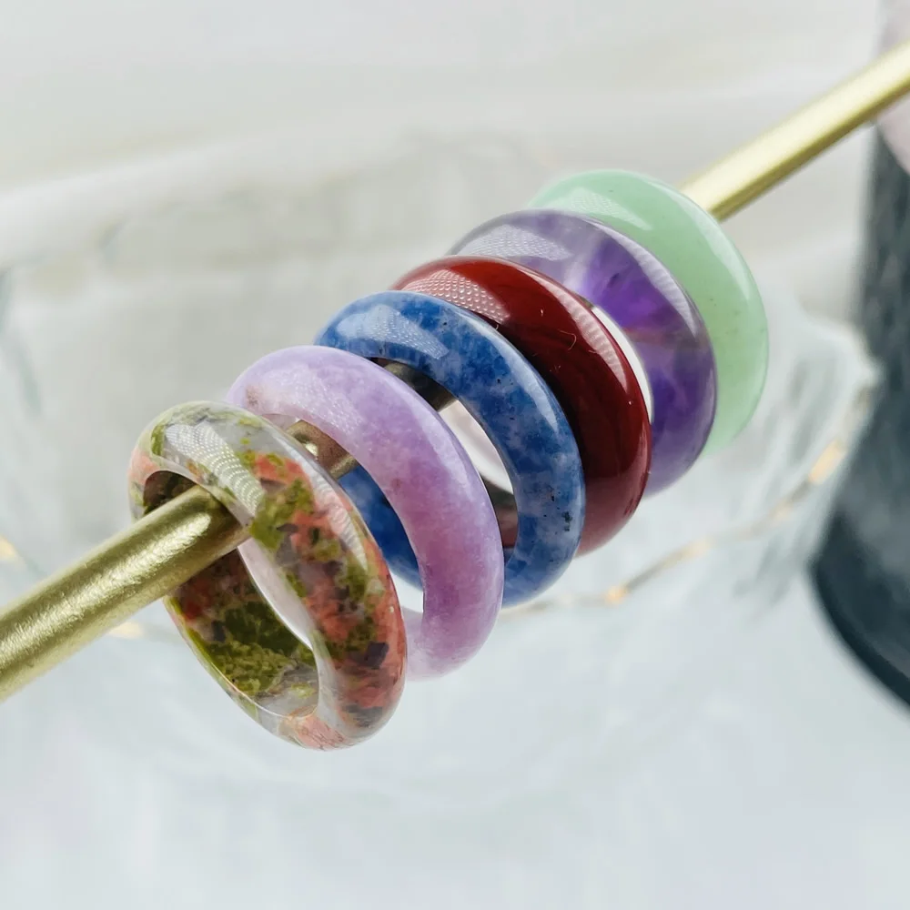 Multicolor Natural Gem Stone Rings for Women Men Round Circle Opal Obsdiian Pink Purple Crystal Stone Finger Rings Party Gift