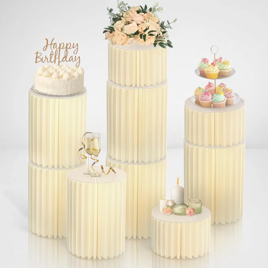 

Подставки для торта StackingBlock Design для вечеринки, прочная картонная колонна с настраиваемой высотой и акриловой пластиной, многоразовый круглый цилиндр