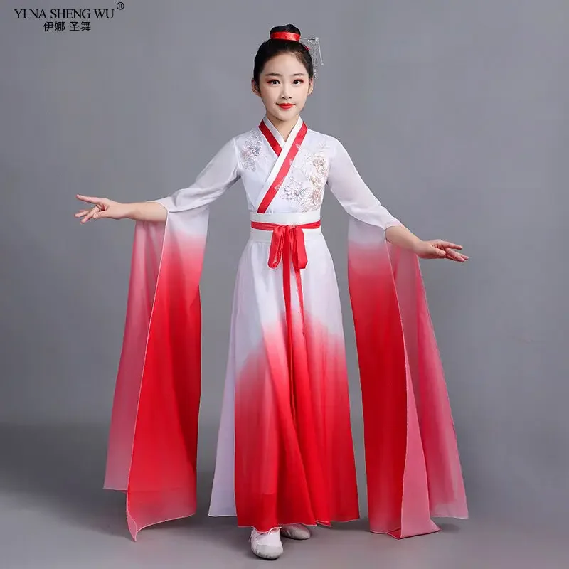 Children Hanfu Girls Chinese Fengshui Sleeves Ancient Costume Classical Dance Outfits Big Swing Guzheng Performance Costumes