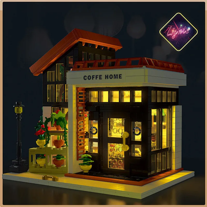 Mk Пластиковые блоки MOC Красивый городский дом Строительные кирпичи DIY Уличная кофейня Цветочный магазин Веселая игрушка Подарки на день рождения Новый год
