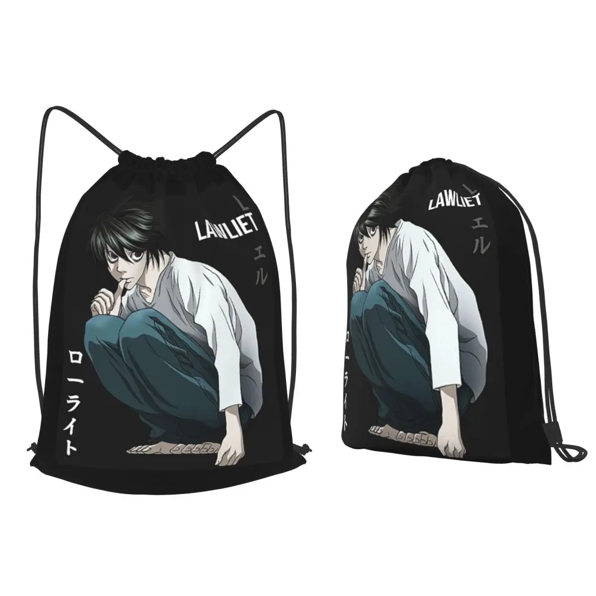 Death Note Lawlet Note Anime Backpacks Fashion Drawstring Bundle Pocket Shoes Bag Book Bags for Man Woman School