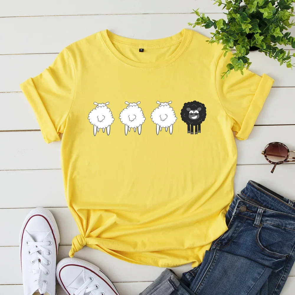 2024 Summer Female Tees Sheep Graphic T Shirts Short Sleeve T-Shirt Women\'s Tops Oversized Cotton Tshirt Women Clothing