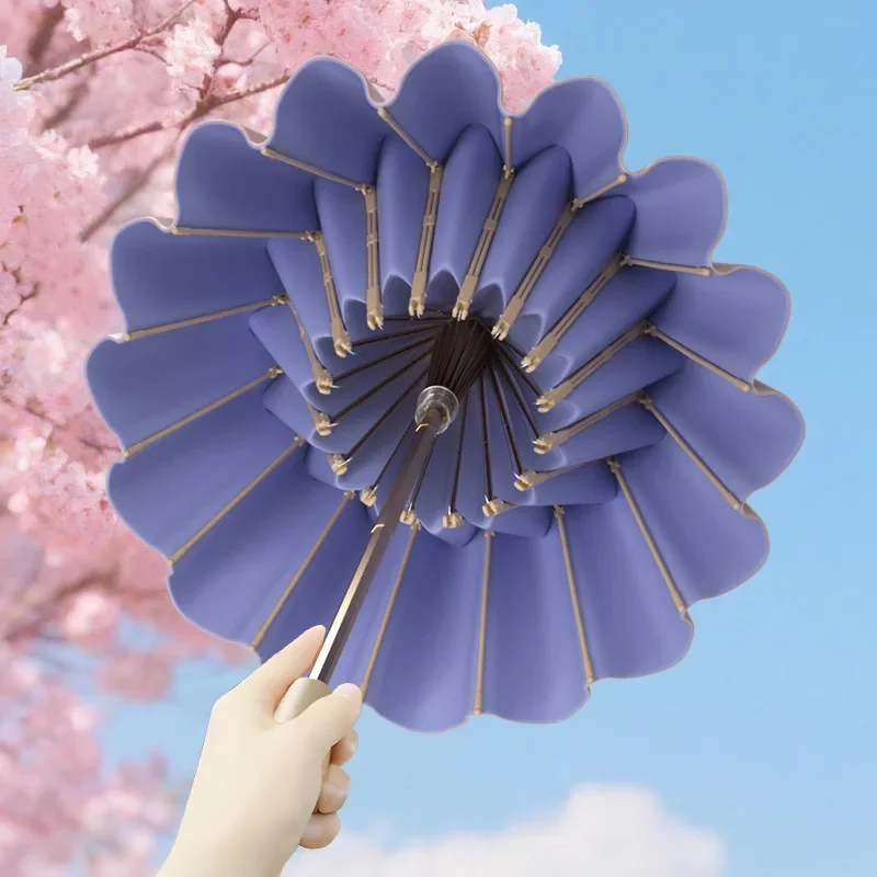 Image of UV UPF50+ Schutz Faltbarer Sonnenschirm für Damen, Windfest 16 Streben, Farbiger UV-Schutz Parasol Regen- und Sonnenschirm