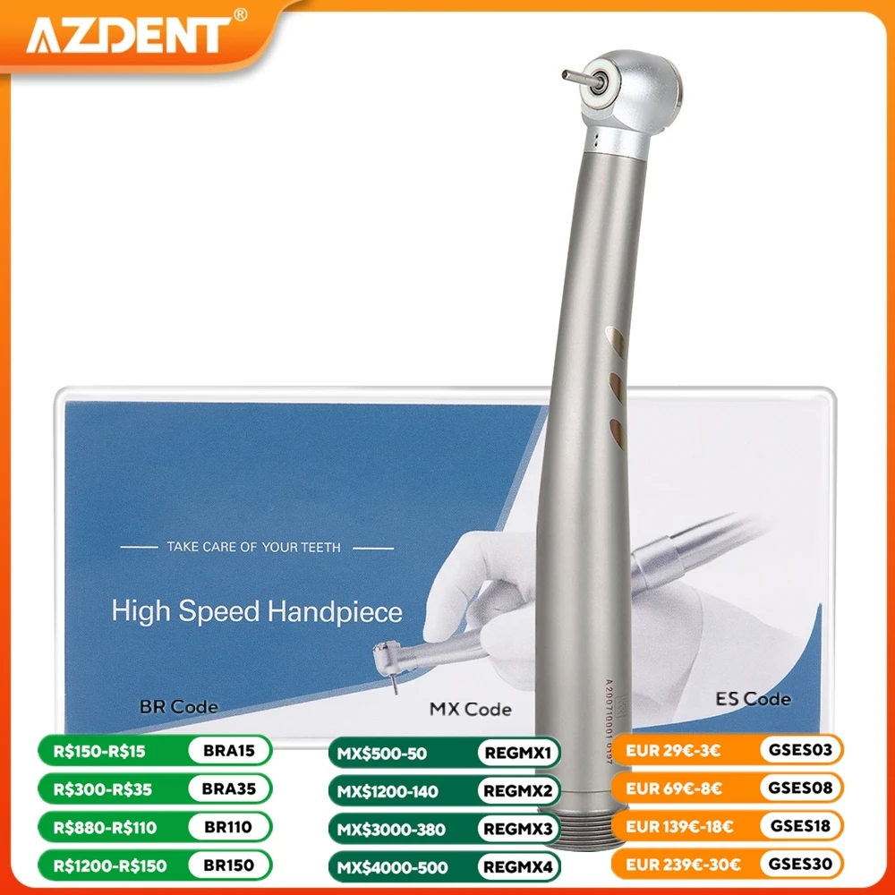 AZDENT-anillo Dental con LED integrado, pieza de mano de alta velocidad, rodamiento de cerámica, cabezal estándar, botón pulsador de 2/4 agujeros