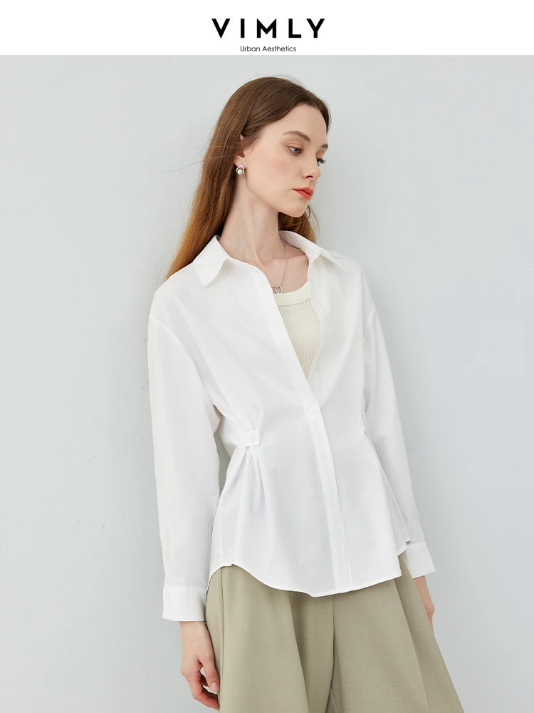 

Vimly Spring Casual Lapel White Women Shirt 2024 New Button Up Shirts & Blouses Women's Long Sleeve Tops Female Clothing M5919