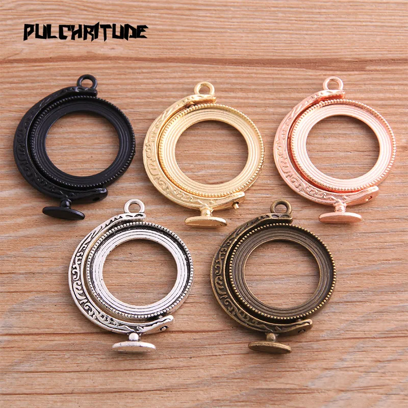 2pcs 25mm Inner Size 7 Color Tellurion Style Double Sided Rotate Cabochon Base Setting Pendant Charms