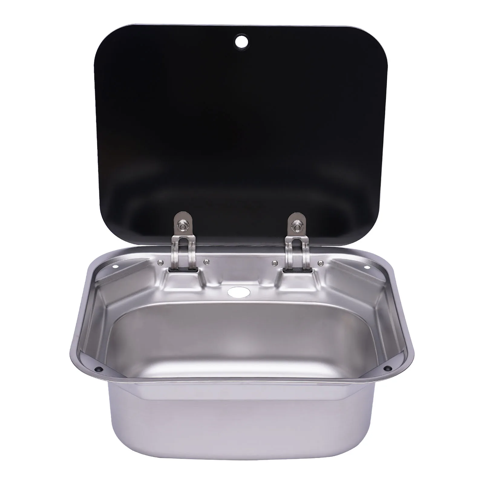 Stainless Steel Hand Wash Basin Sink, Large Diameter 16.7*14.7in and Depth 5.9in Rv Camping Trailer Accessories 1*rv Kitchen Sink 4 Set*buckles 1 *drain Plug 1*sealing Stripe 1*drain Pipe Tempered Glass Cover for Rv or Marine Boat