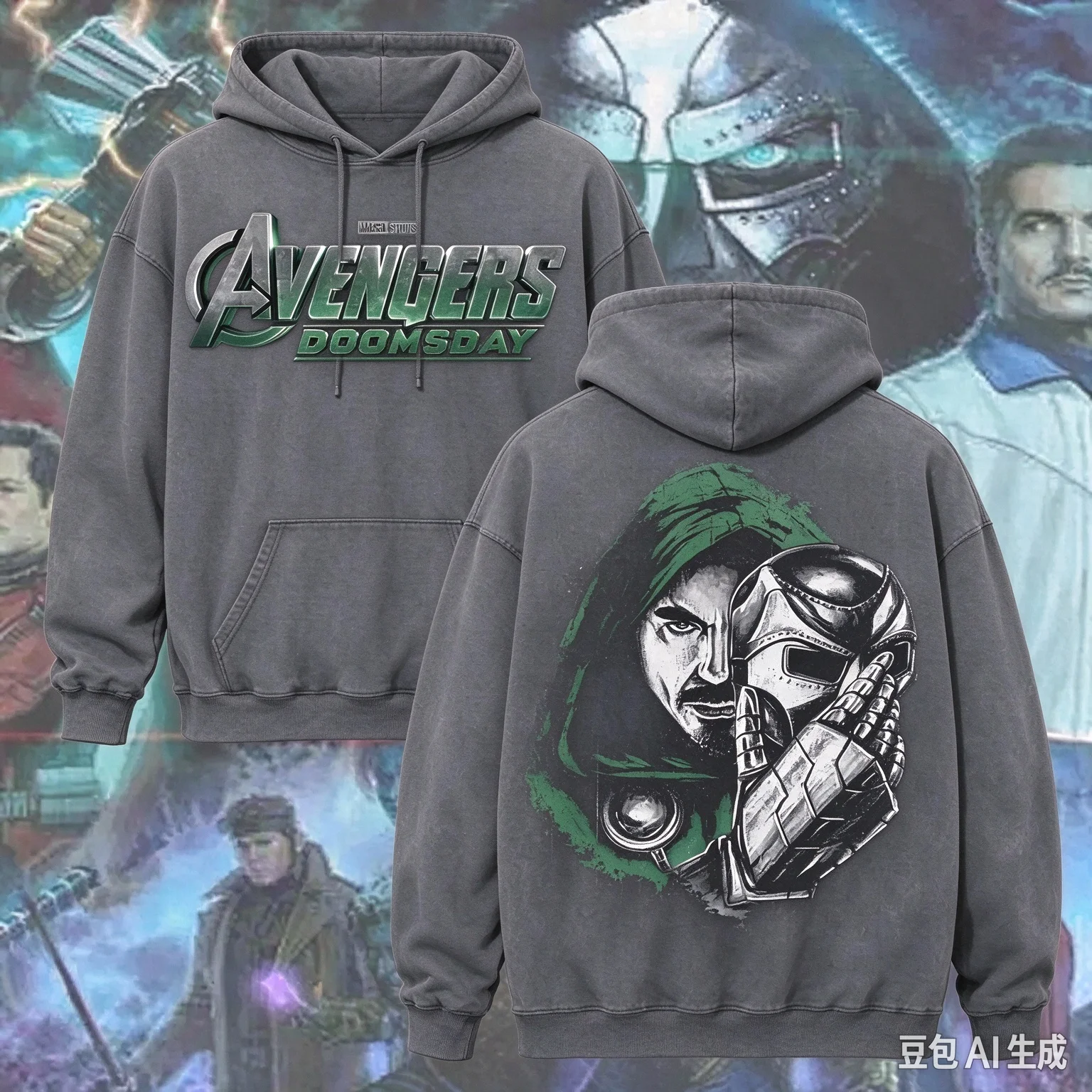 2026 Avengers Doomsday Doctor Doom Double Sided Print Hoodie Unisex Washed Vintage Oversized Hooded Sweatshirt Comic Fan 4