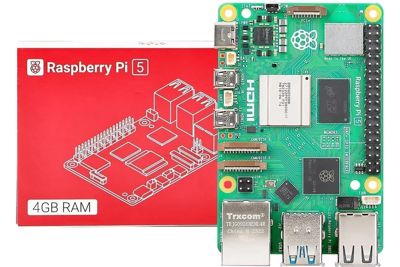 Raspberry Pi 5 Placa Única, Quad-core Cortex-A76, braço de 64 bits, 4GB, 2.4GHz