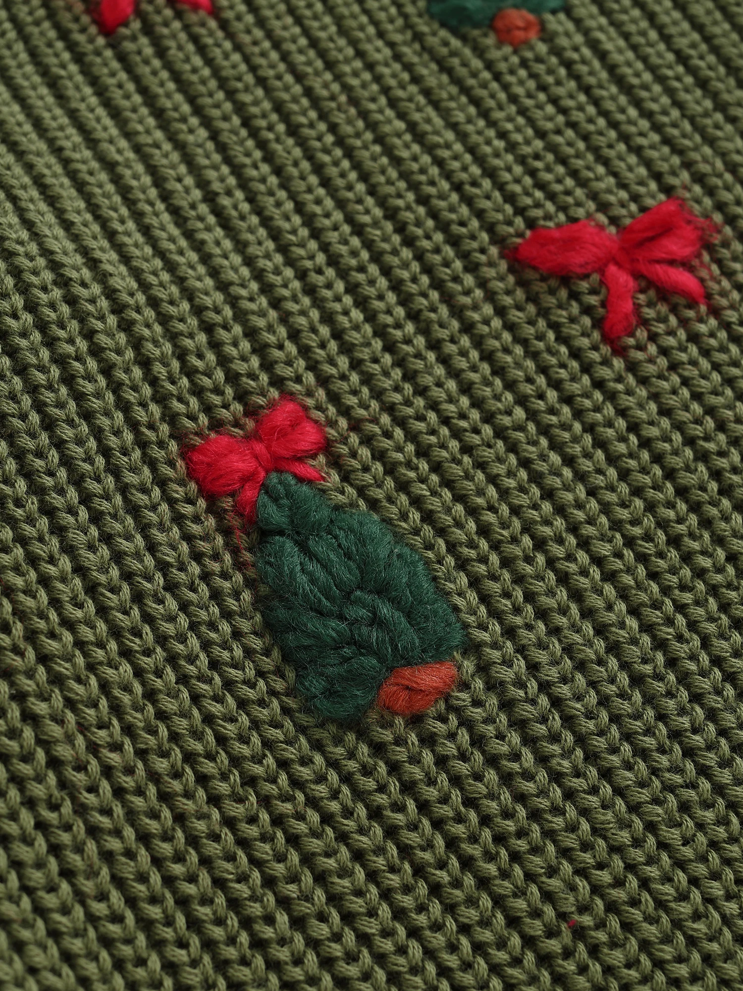 FOCUSNORM 0–5 Jahre Weihnachtspullover für kleine Kinder, Jungen und Mädchen, 4-farbige Schleife, Weihnachtsbaum-Stickerei, langärmelig, Rundhalsausschnitt, Strickpullover – Detail 9
