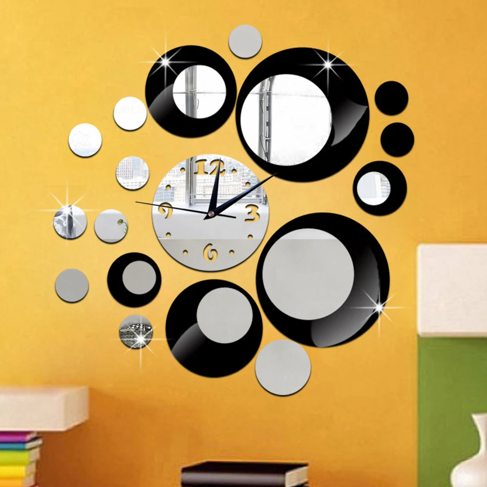

DIY Round Acrylic Mirror Wall Clock Black 3D Mirror Wall Decal Self-Adhesive Sticker for Living Room Office Bedroom Decoration