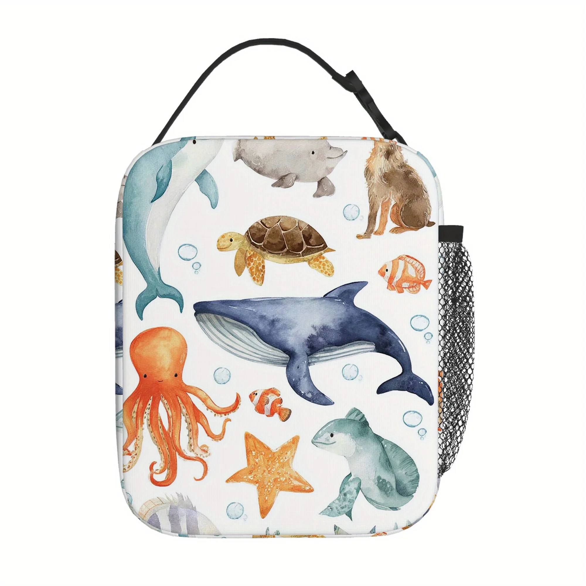 1pc a Printed Thermal Bag Featuring Ocean Animals, Designed for Insulation. It Is Not Intended for Direct Food Contact And Is Su