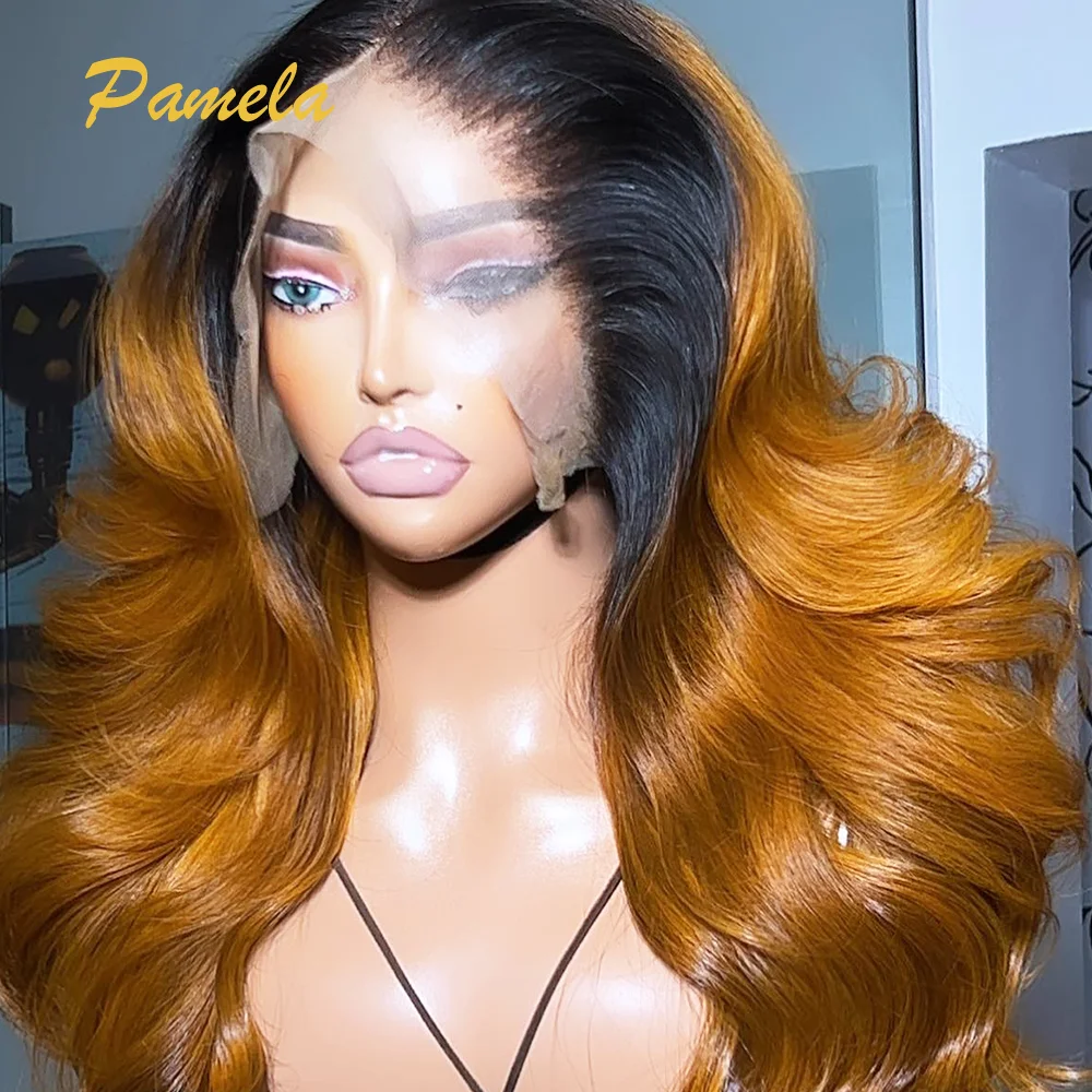 Honingblonde Body Wave Gember Oranje Gekleurde 250% Dichtheid 13X6 Hd Transparant Kant Front Pre Geplukt Menselijk Haar Pruiken Klaar Om Te Gaan