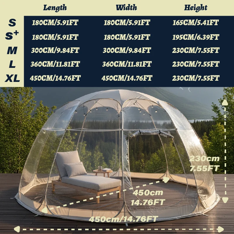 Clear Bubble Tent 2 Person Pop Up Transparent PVC Dome Forest Camping Glamping Patio Couple Reading Tea Cozy Lounge