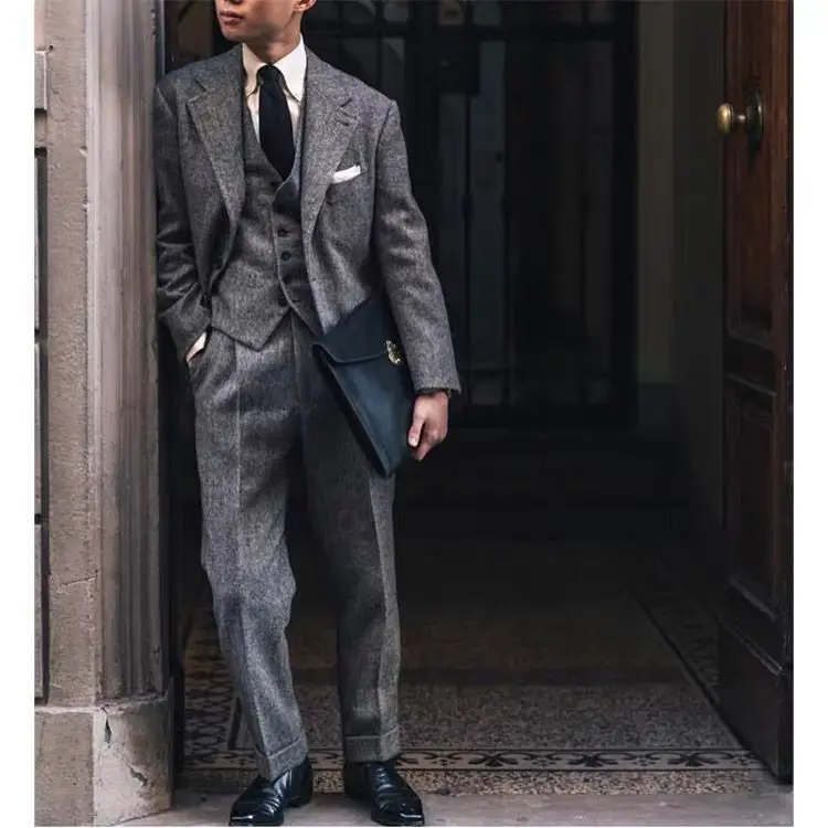 

Retro Thiened Woolen Men's Casual Pants Autumn Winter Briti Sle Plaid Straight Leg Trousers Faionable Ci Busin S...