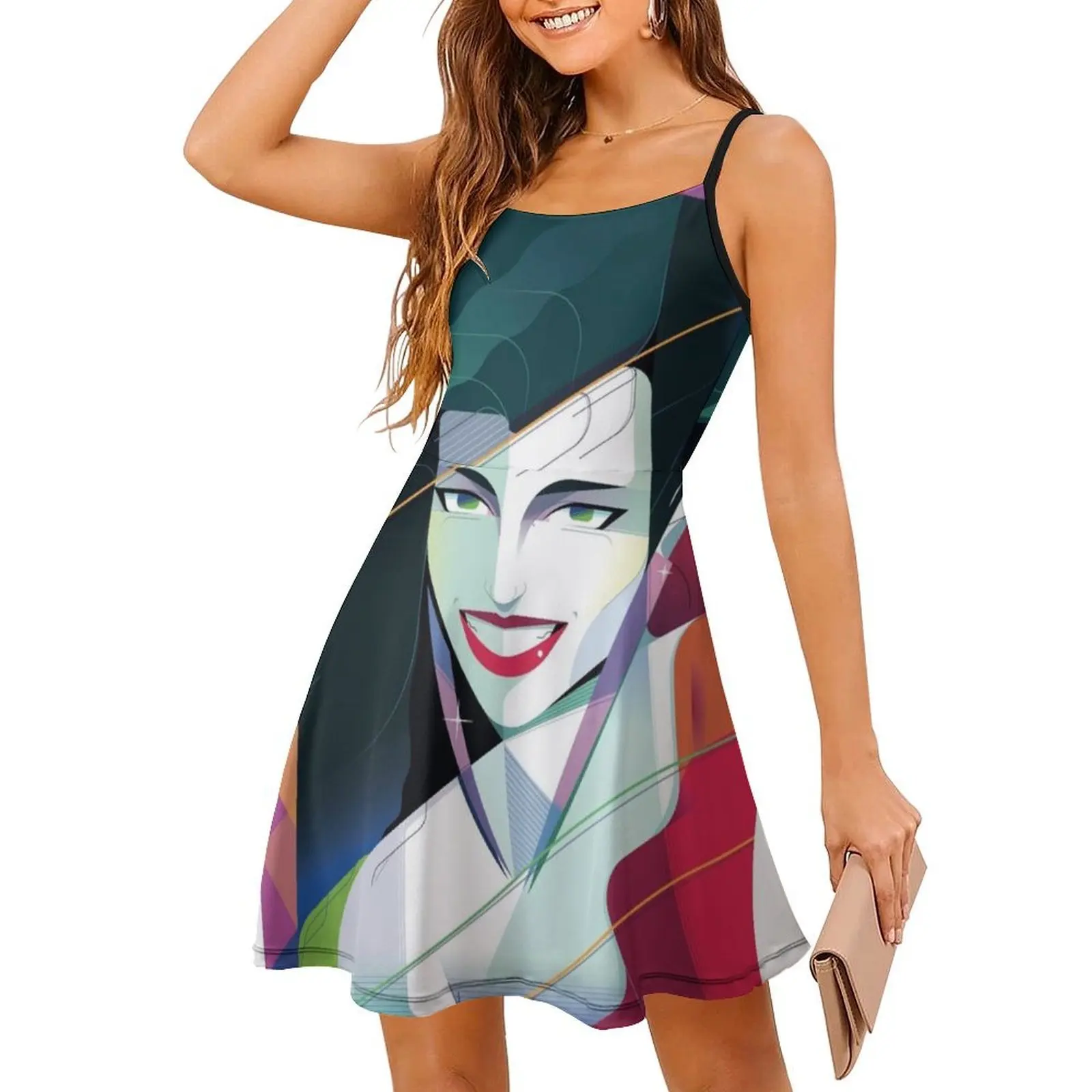 فستان هيب هوب نسائي من River ملابس الشارع مطبوع عليه رسومات جرافيكية للحفلات والنوادي فستان بتصميم هندسي وورق جدران للموسيقى