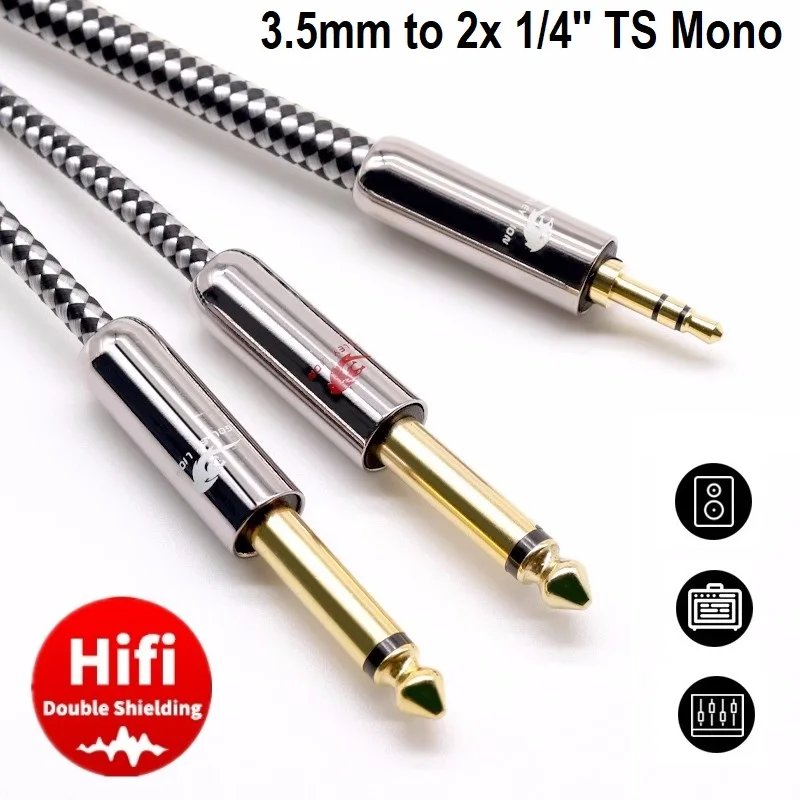 

3.5mm to Dual 6.35mm 1/4 Inch TS Mono Male Audio Cable Mixer Amplifier HiFi Home Stereo System Y-Cable Splitter Shielded Cords