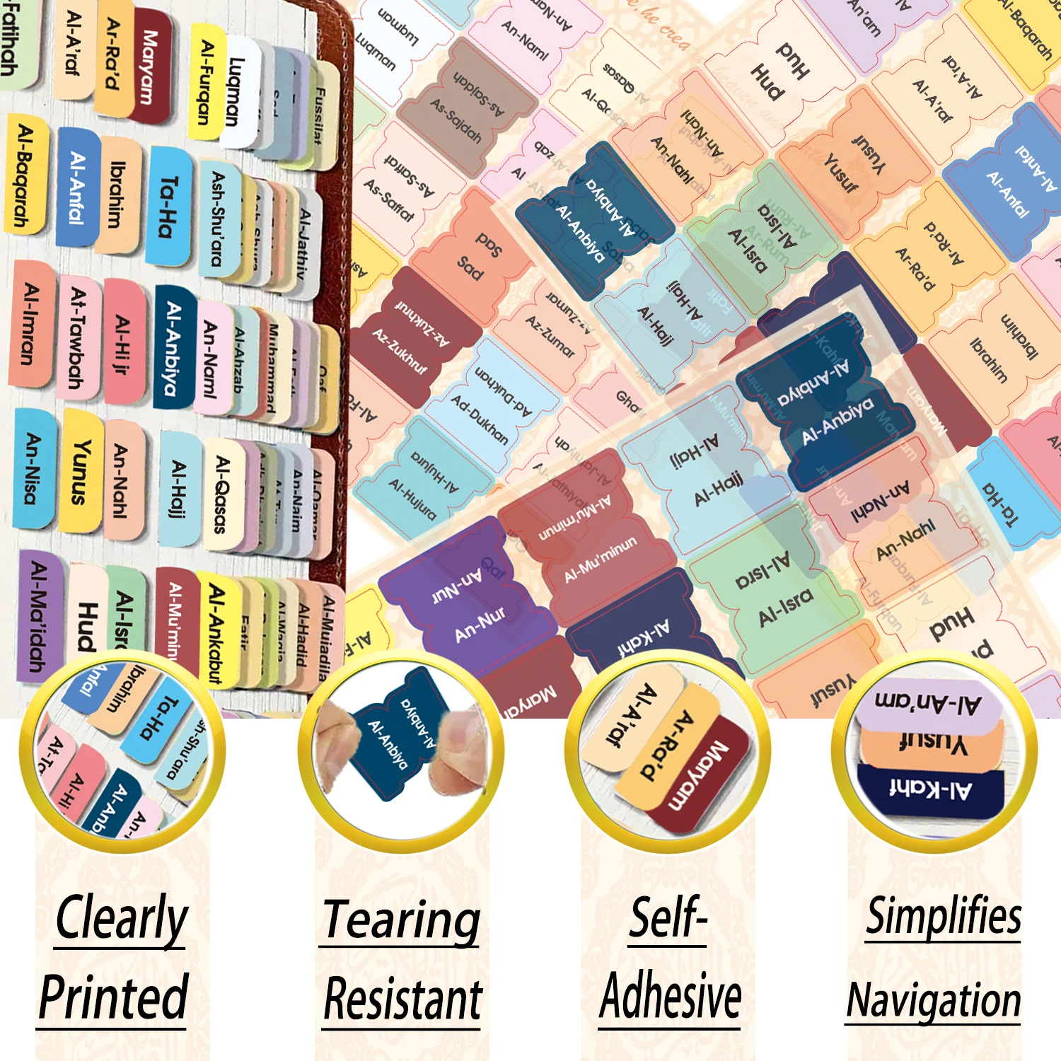 125 Quran Chpter Tabs, Quran Surah Tabs, 114 Chapters &11Blank Tabs,Laminated, Quran Index Tabs Quran Book Tabs Quran Label Tabs image 5