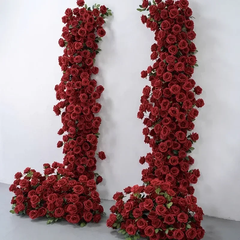 Artificial Red Rose Wedding Backdrop Decoration Floral Arrangement Event Party Stage Decor Long Flower Runner Hanging Flower Row