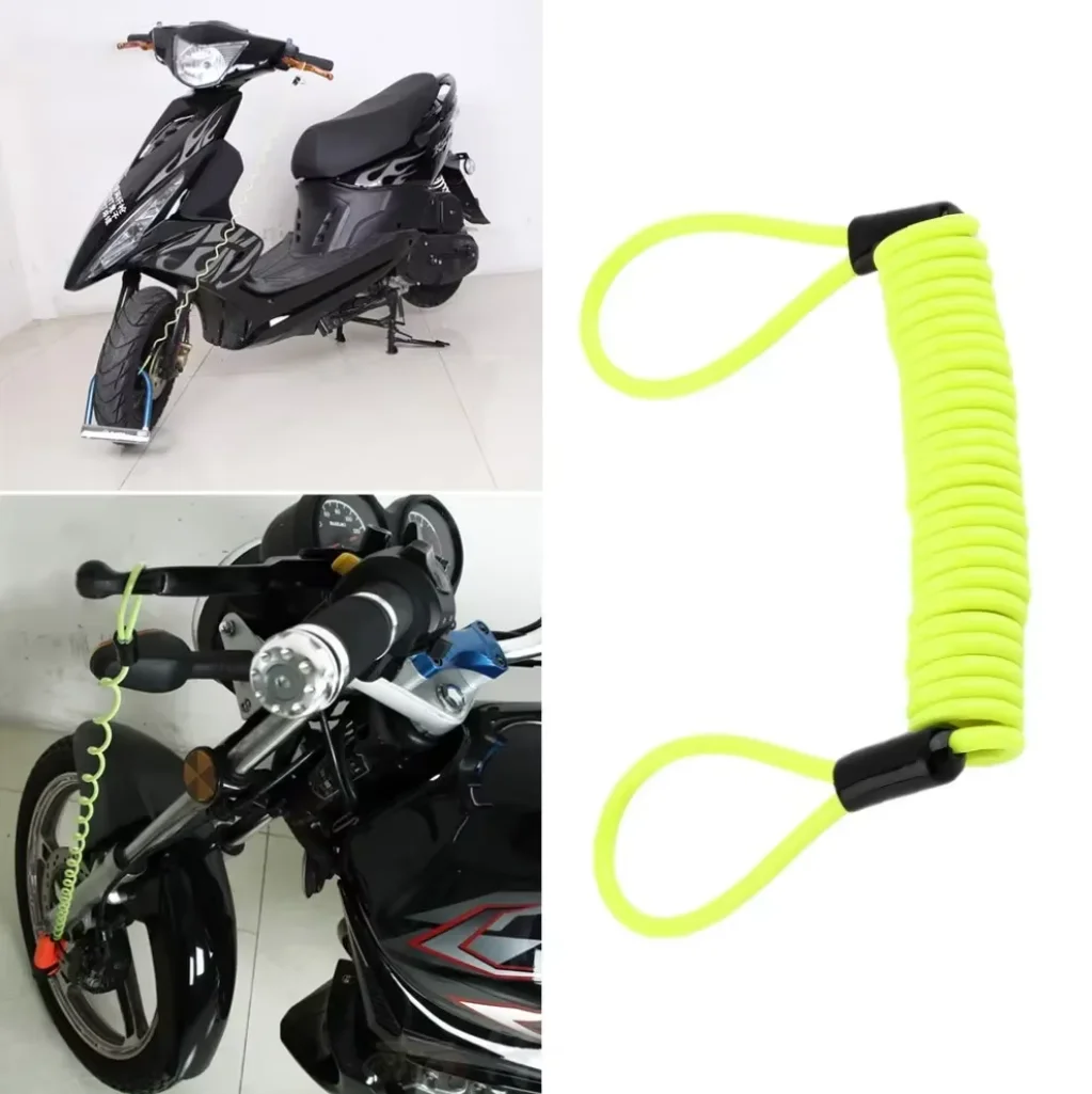 1 PC 1.2M Yellow Disc Lock Reminder Cable Lock Anti-Theft Rope Alarm Disc Lock Spring Cable Security Reminder for Motorcycle