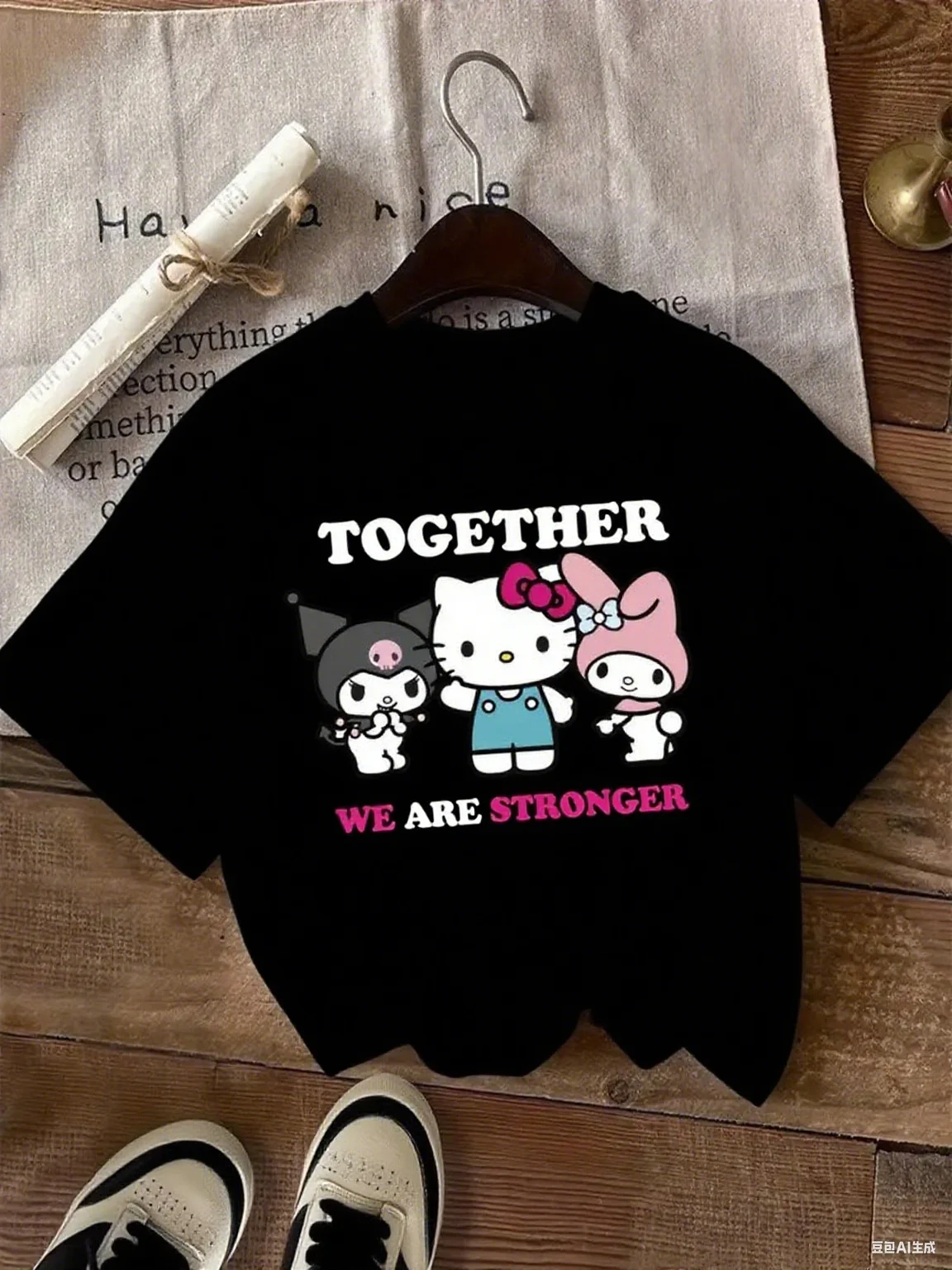 

Хлопковая футболка Sanrio Characters United, брендовая футболка из чистого хлопка с принтом, футболка унисекс с короткими рукавами и круглым вырезом, S-4XL