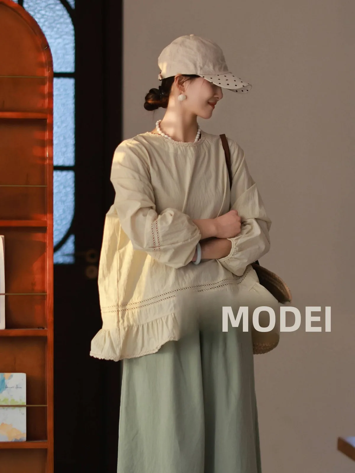 

Slimming Lace Trim round Ne irt Women's Casual Sle Cotton Polyester Blend Long Sve Spring 2026 Faion Top