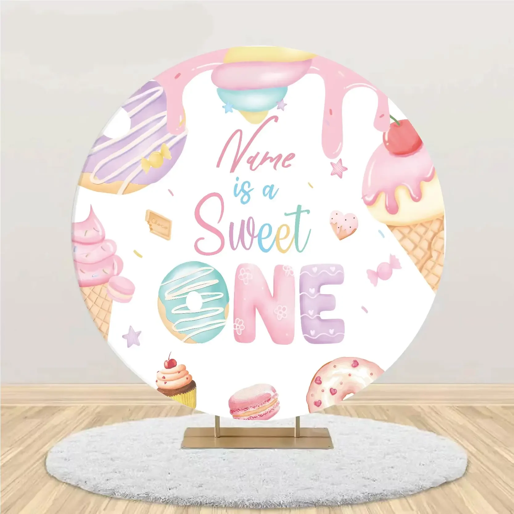 Baby Sweet One Birthday Circular Round Backdrop Cover & Cylinder Covers for Baby Girl's Birthday Party Background Decoration