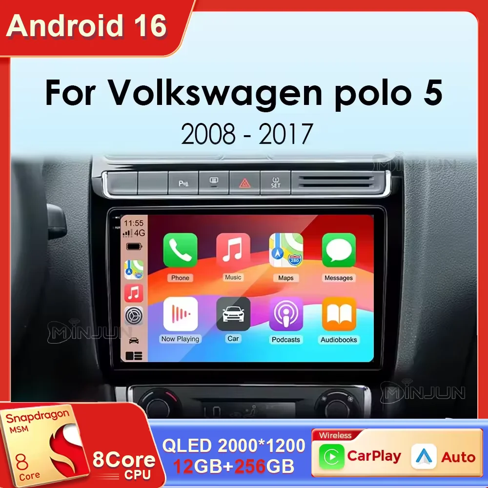 Sistema Multimedia para Auto VW Volkswagen POLO 5 2008-2017 Vento, Carplay Inalámbrico, Android 16, Radio Auto, Estéreo DSP 2 Din, 4G WIFI, QLED