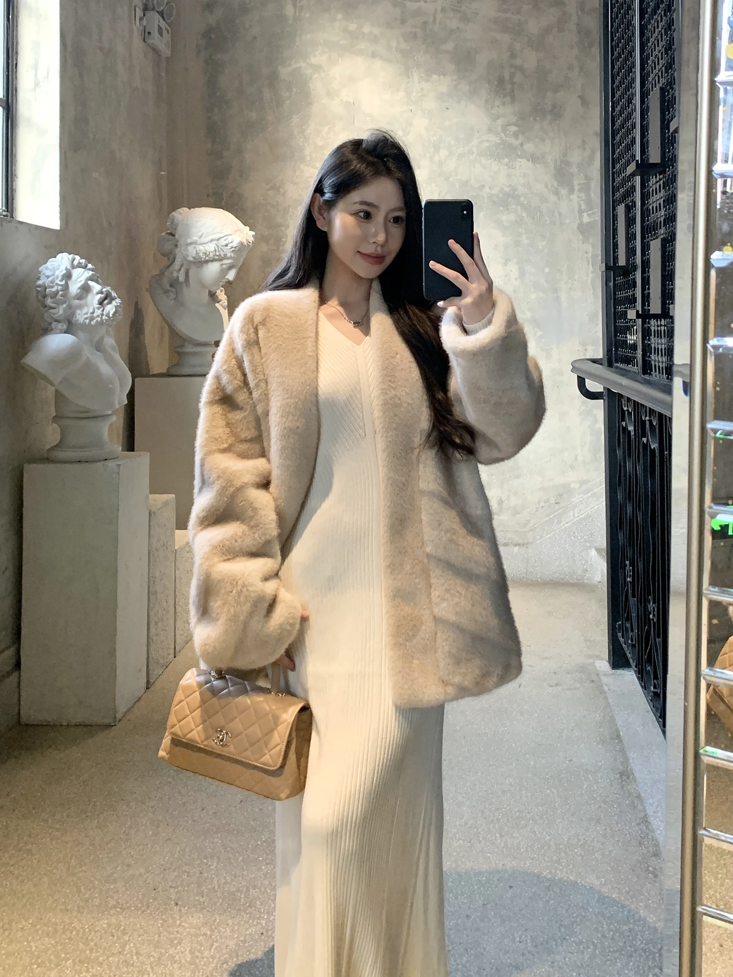 

Женское пальто из искусственного меха норки Ele Loose с эффектом похудения, мягкое, с длинными рукавами, средней длины, для дома и зимы