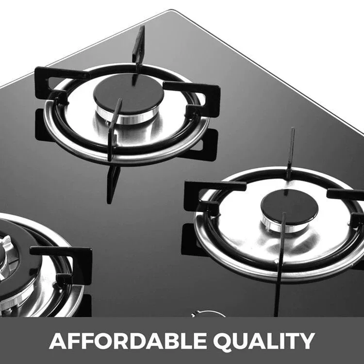 Top Cooktop 4 Burner Gas Stove Built In Tempered Glass Black Surface 4 Burner Cooker Gas Stove