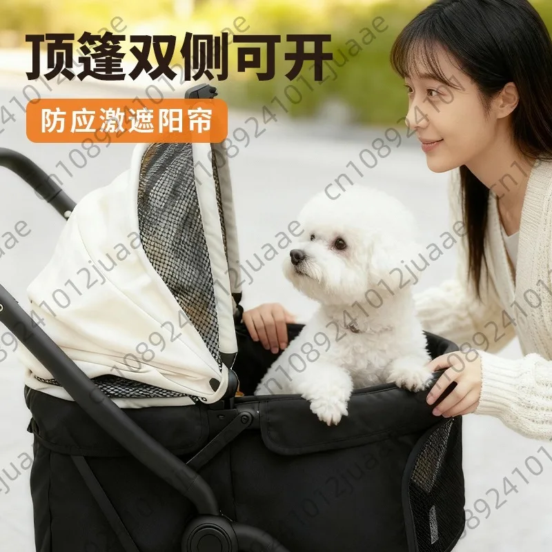 One-click gravity collection, portable pet cart, go out, small cart, medium dog cart, one-foot double-brake cart