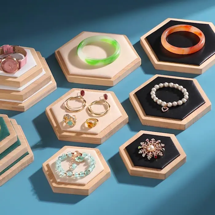 

3Pcs Bamboo Jewelry Tray Necklace Display Stand Bracelete Ring Earring Box Organizer Jewellery Holder Plate Show Case