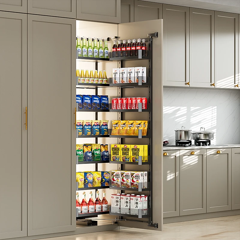 High cabinet snack cabinet pull basket linkage kitchen storage high shelf