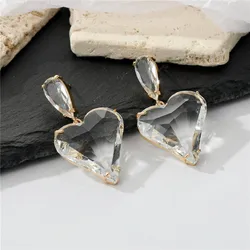 Vintage Crystal Big Heart Drop Earrings For Women Girl Gift Trendy Minimalist Love Pendant Earring Wedding Party Jewelry AE93
