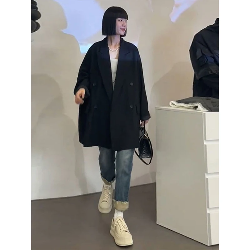 

Женский осенний пиджак больших размеров (300 Pou Bla Suit Jaet) в корейском стиле, универсальный, свободного кроя, средней длины, для офиса и повседневной носки