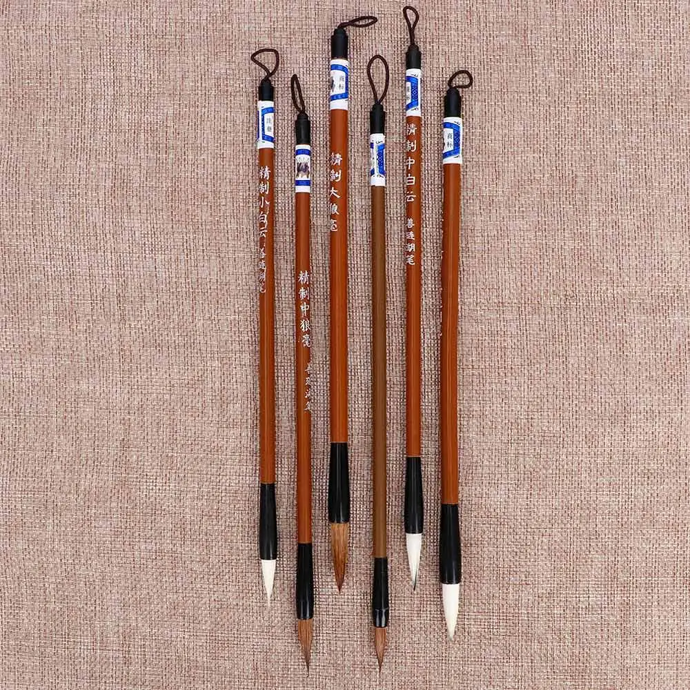 6pcs Traditional Chinese White Clouds Bamboo Wolf\'s Hair Writing Brush for Calligraphy Painting Practice Writing Brushes