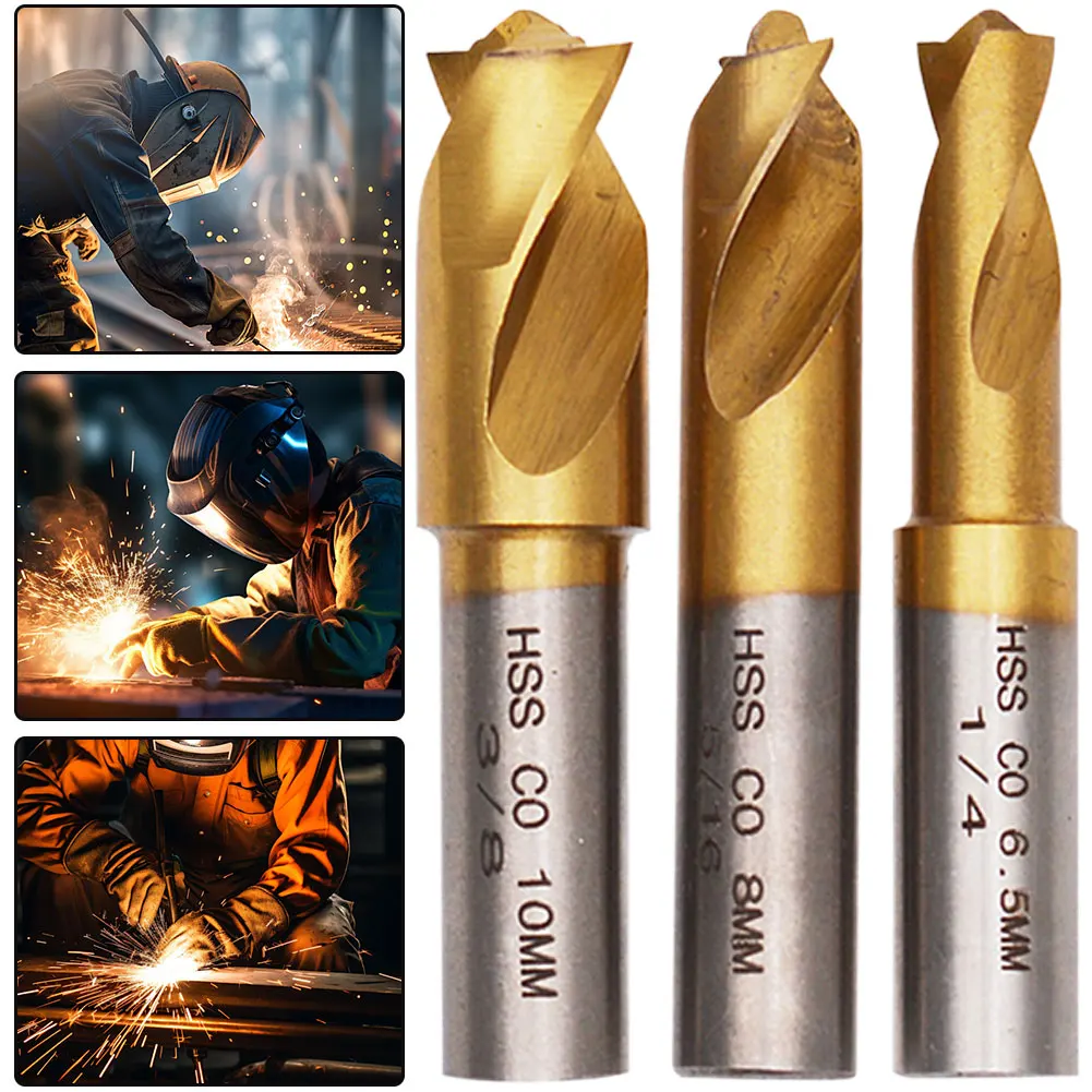 3Pcs 6.5/8/10mm HSS CO Spot Weld Drill Bit Set Titanium Plating Sawtooth Point Countersink Bit for Wood Steel Milling