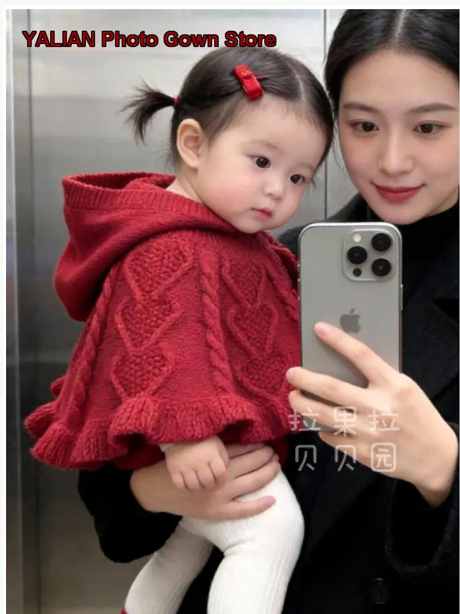 Girls Shawl Autumn Winter Knit Top Festive Applique Trendy