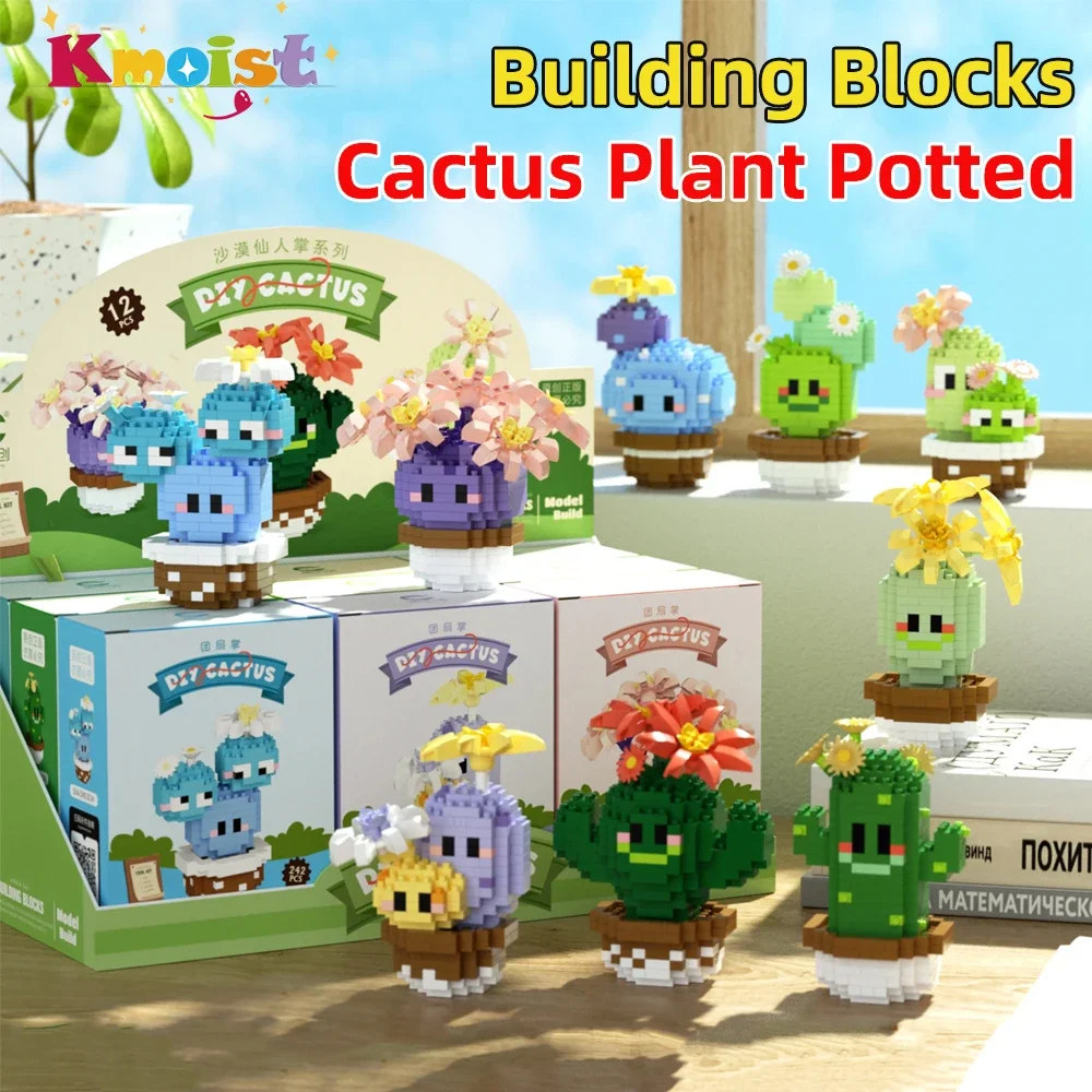 

Creative Cactus Potted Small Particle Building Blocks Desktop Ornaments Building Blocks Set Toys for Kids Girl New Year Gifts