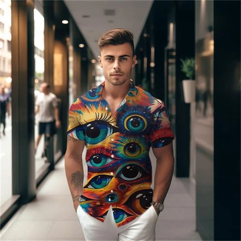 Eyes Pattern 3d Printed Pattern Shirt Men's Popular Abstract Shirt Street Trend Cool Short Sleeved Shirt Summer Oversized Tops