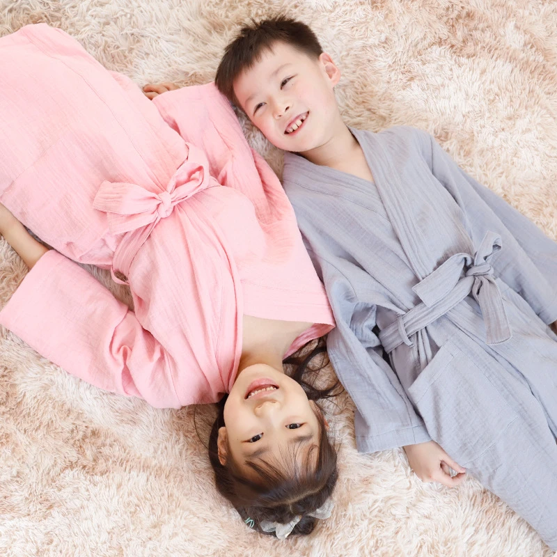 Kids Pure Cotton Three Layer Gauze  Bathrobe Nightgown Boy And Girls kimono Robe Gown Yukata Spring Summer New Loose Home Dress